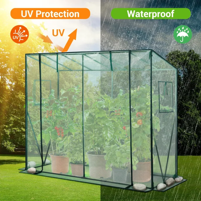 Ohuhu Gewächshaus Tomatengewächshaus Foliengewächshaus mit PE-Abdeckung und Fernster, Gewächshaus Klein Balkon Outdoor 200x77x170 cm Winterfest Tomatenhaus für Optimales Pflanzenwachstum Grün – Bild 2
