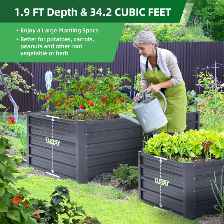 Ohuhu Hochbeet Metall Pflanzenbeet 180x90x60 cm, Hochbeete für Garten aus robustem Stahlblech mit stabilem Design, Rostschutz und Langer Haltbarkeit – Ideal für Gemüse, Kräuter & Blumen Anthrazit – Bild 3