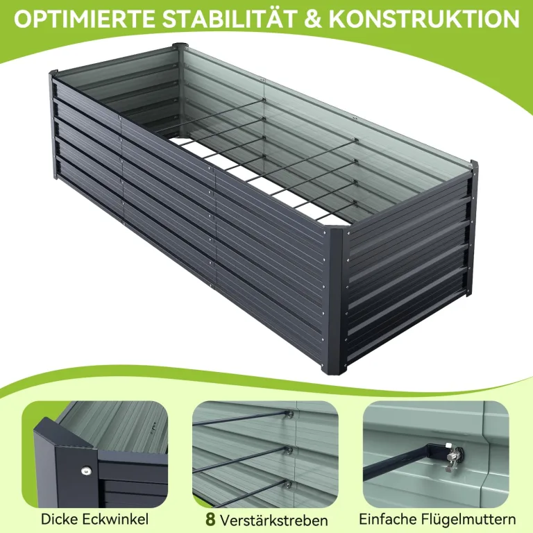 Ohuhu Metall Hochbeet Pflanzenbeet 240x90x60 cm, Hochbeete für Garten aus Robustes Stahlblech, Rostgeschützt & Stabil, Ideal für Garten Gemüse Kräuter Blumen Anthrazit – Bild 6
