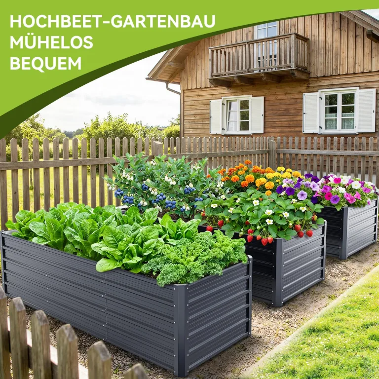 Ohuhu Metall Hochbeet Pflanzenbeet 240x90x60 cm, Hochbeete für Garten aus Robustes Stahlblech, Rostgeschützt & Stabil, Ideal für Garten Gemüse Kräuter Blumen Anthrazit – Bild 7