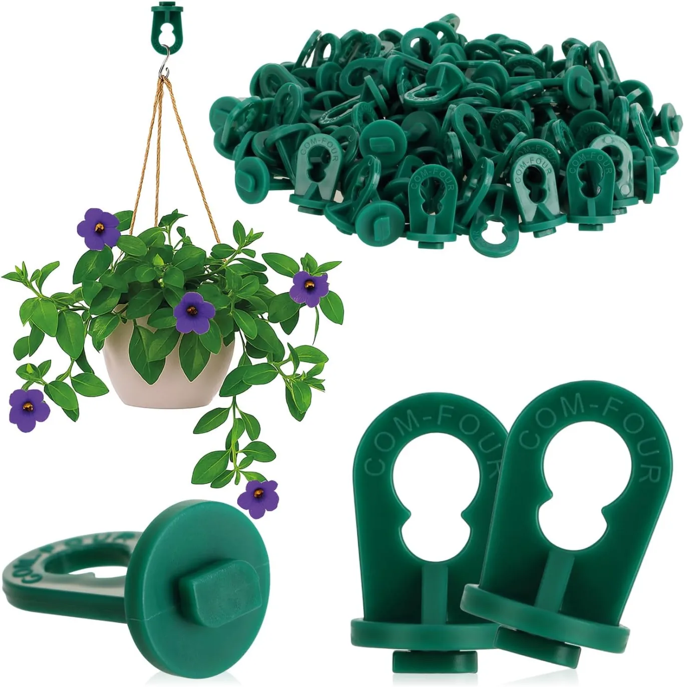 com-four® 100x Gewächshausclips - Aufhängevorrichtungen für Gewächshaus und Wintergarten - Ösen für Gewächshausschienen - Rankhilfeclips stake Clips mit hoher Tragkraft (100 Clips - grün) - Bild 1