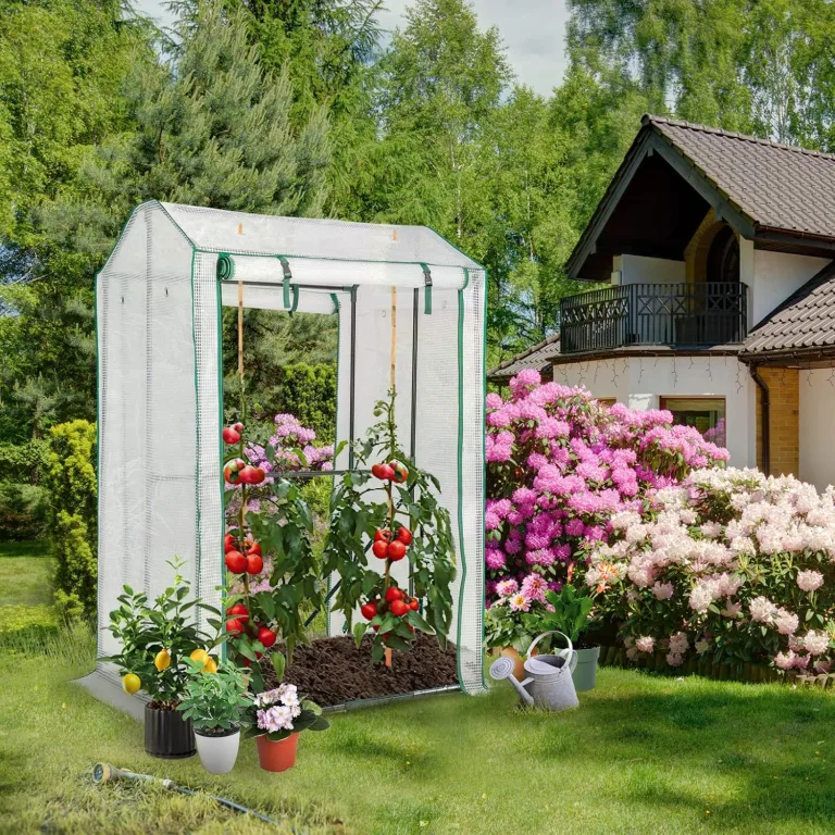 HOMASIS Gewächshaus, Foliengewächshaus mit Rolltor, 100x50x170cm, kleines Gartengewächshaus für Pflanzen, Treibhaus aus PE Gitterfolie & Metall, Gartenhaus für Garten, Balkon, Terrasse (grün) – Bild 6