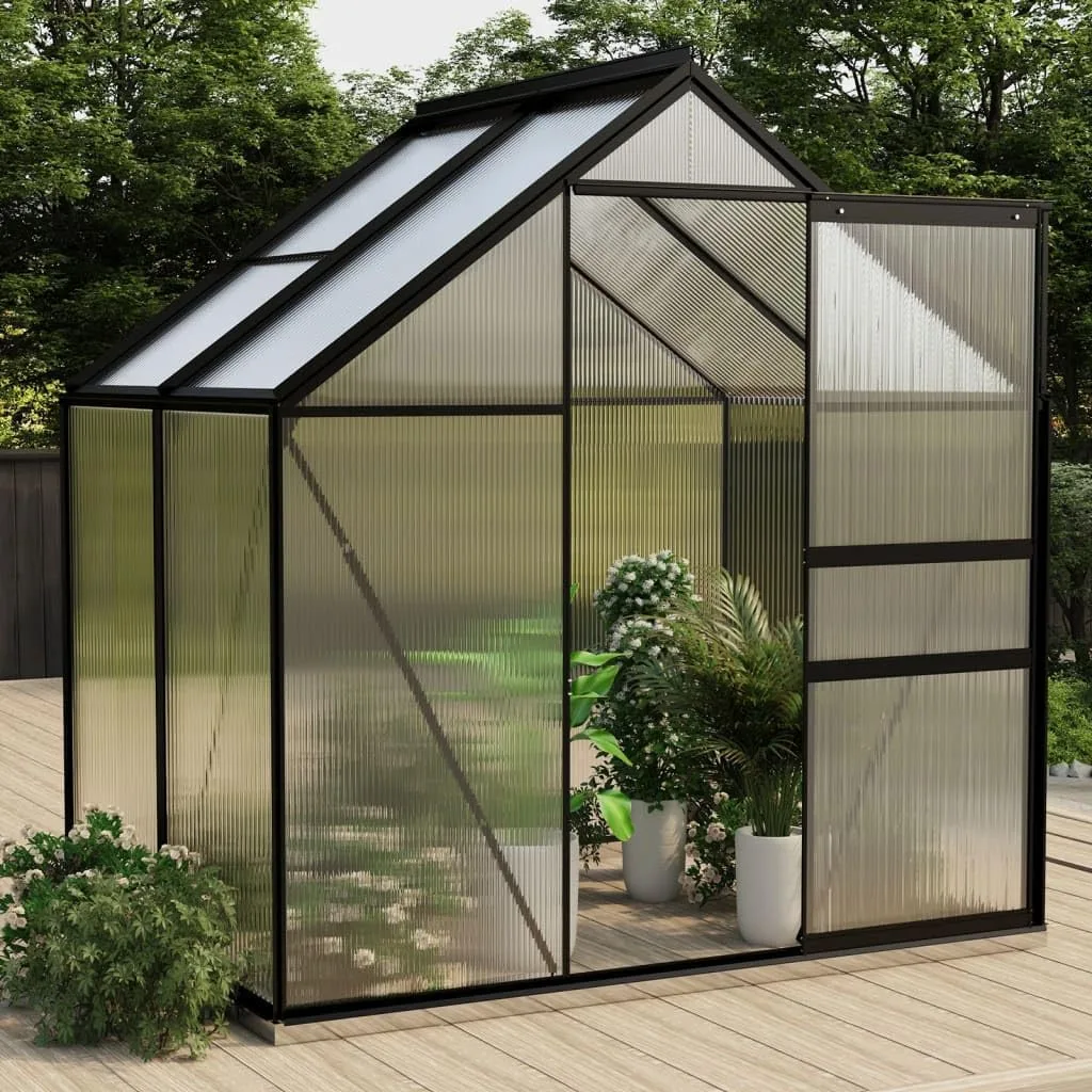 Anlehngewächshaus Anthrazit Aluminium 2,47 m² 190x130x202 cm Gewächshaus Winterfest Wintergarten Gewächshaus Balkon Tomatengewächshaus Wintergewächshaus Schutz der Pflanzen vor Kälte