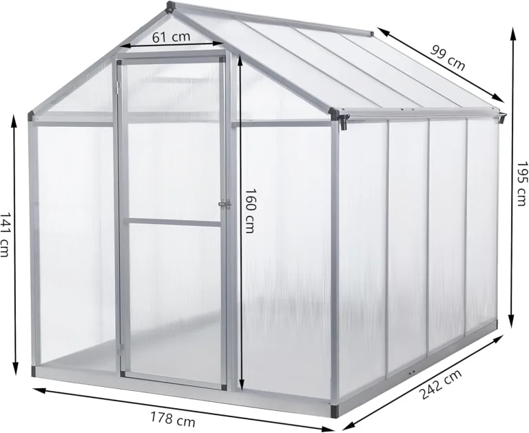Aluminium Gewächshaus für den Garten 4,5m² inklusive 242 x 190cm Fundament vielseitig nutzbar als Treibhaus,Frühbeet Aufzucht,Tomatenhaus und Pflanzenhaus – Bild 2