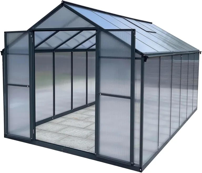 Aluminium Gewächshaus für den Garten 8,23m² inklusive 238 x 361cm Fundament Doppeltür vielseitig nutzbar als Treibhaus,Frühbeet Aufzucht,Tomatenhaus und Pflanzenhaus – Bild 1