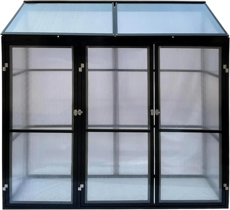 Tomatenhaus Anlehngewächshaus Aufzuchtschrank Treibhaus Frühbeet Pflanzenhaus Aluminium Beistell-Gewächshaus klein mit Rückwand 180x55X190 cm(Schwarz) – Bild 2
