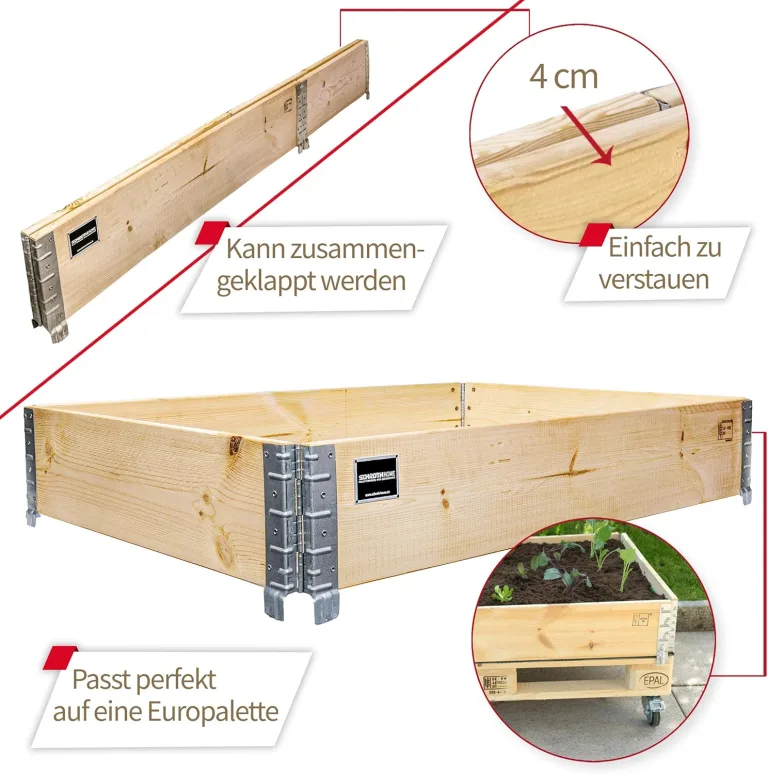 Schroth Home Hochbeet 120x80x20cm Rechteckig - Palettenrahmen aus Holz für Garten - Faltbar, Steckbar & Stapelbar - Außenbereich (3X Rahmen) – Bild 2
