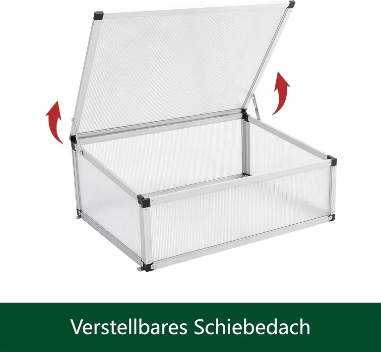 Alu Frühbeet lichtdurchlässig Frühbeetkasten Mini Gewächshaus Treibhaus UV Schutz Pflanzbeet 77x58x30cm Einzeldach Silbern – Bild 4