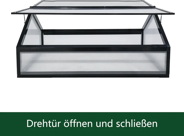 Alu Mini-Gewächshaus Frühbeet lichtdurchlässig Tomatenhaus Pflanzenhaus Treibhaus Pflanzbeet 117x97X53cm (Schwarz) – Bild 3