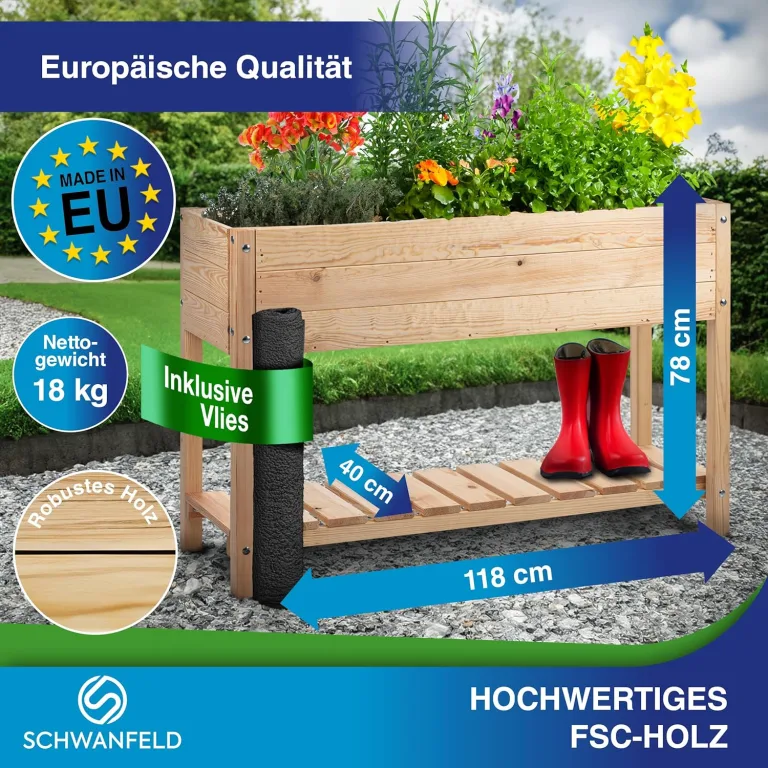 118x40x78cm Hochbeet Holz [Schutz vor Schädlingen] - inkl. praktischer Vlies - Hochbeete für Garten FSC® - Hochbeet mit Ablage (Wetterfest & Langlebig) - Hochbeete für Garten – Bild 2