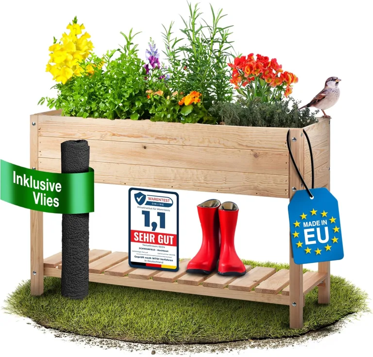118x40x78cm Hochbeet Holz [Schutz vor Schädlingen] - inkl. praktischer Vlies - Hochbeete für Garten FSC® - Hochbeet mit Ablage (Wetterfest & Langlebig) - Hochbeete für Garten – Bild 1