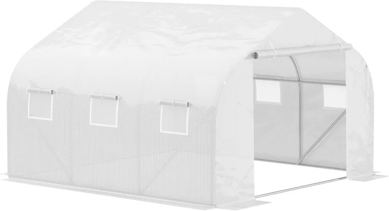 Outsunny Foliengewächshaus, 3,5 x 3 x 3 m Gewächshaus, Tomatenhaus mit UV-Schutz, Mesh-Fenster, Winddichtes Treibhaus für Garten, Balkon, Metall, Weiß – Bild 1