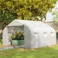 Outsunny Foliengewächshaus, 3,5 x 3 x 3 m Gewächshaus, Tomatenhaus mit UV-Schutz, Mesh-Fenster, Winddichtes Treibhaus für Garten, Balkon, Metall, Weiß - Thumbnail 10