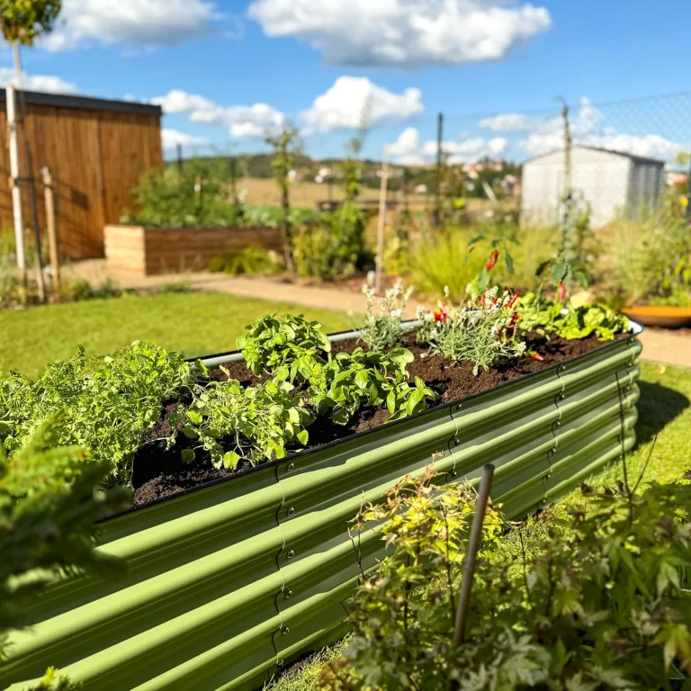 Hochbeet aus Metall 240x60x43 cm - Modulares 9-in-1 Hochbeete-Kit - Rostfreie Hochbeete für Garten aus Premium Zn-Al-Mg Stahl - Min. 20 Jahre Lebensdauer - 43 cm Hoch Gemüsebeet, Salbeigrün – Bild 6