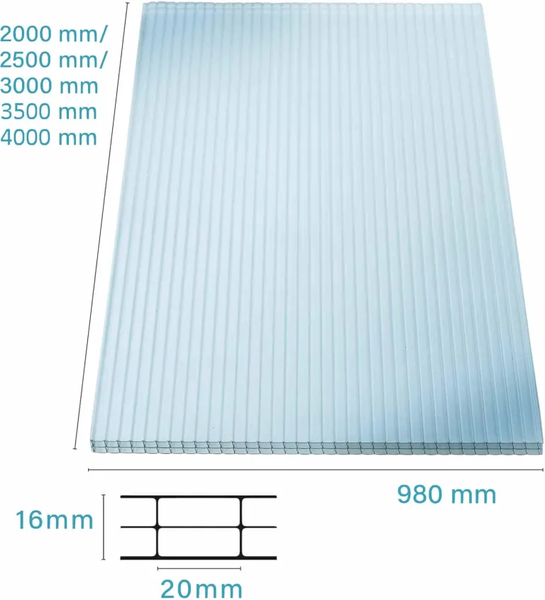 KAISER plastic® 4x Doppelstegplatten Polycarbonat 16/20-98x200 cm (7,84 m²) Klar & UV-beständig - Hohlkammerplatten Xtra Strong - Stegplatten für Dach, Gewächshaus, Carport – Bild 3