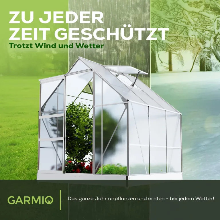 Gewächshaus Cuneo 190x190cm für den Garten, Alu Frühbeet inklusive Fundament, 2 Dachfenster Treibhaus Aufzucht Pflanzenhaus Tomatenhaus 3,7m² UV-Schutz – Bild 8