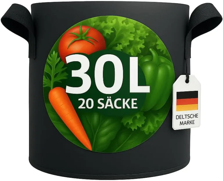 König Design 20x 30L Pflanzsack aus Vlies Stoff - 20er Set 30L Pflanztaschen aus 300 g/m² Filz & Vliesstoff - Pflanzgefäß Pflanzbeutel für Balkon Terrasse Gewächshaus & Garten – Bild 4