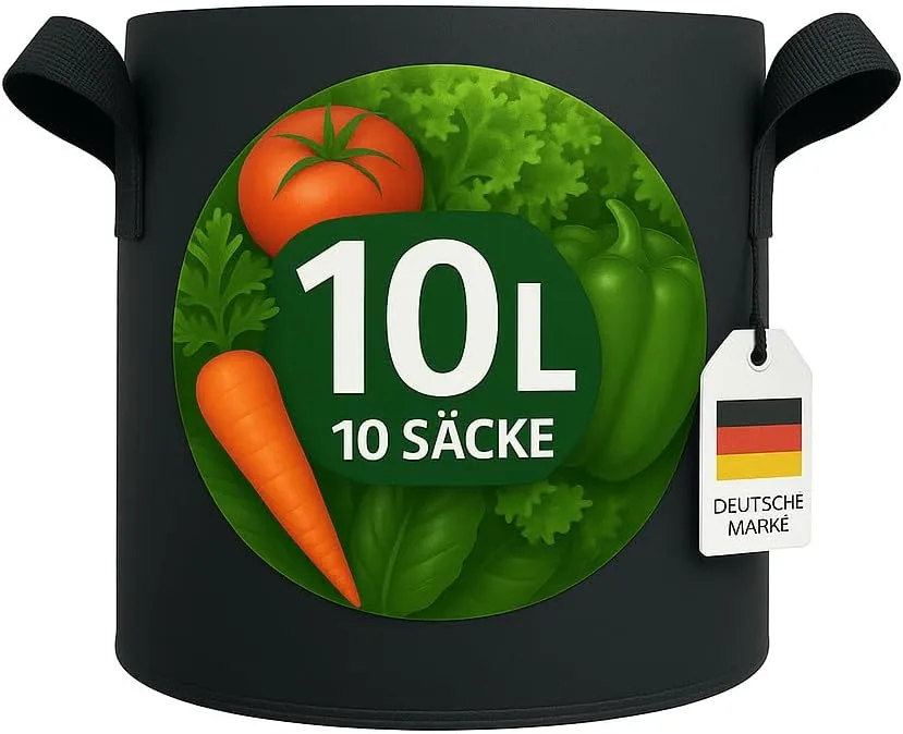 König Design 10x 10L Pflanzsack aus Vlies Stoff - 10er Set 10L Pflanztaschen aus 300 g/m² Filz & Vliesstoff - Pflanzgefäß Pflanzbeutel für Balkon Terrasse Gewächshaus & Garten - Bild 1