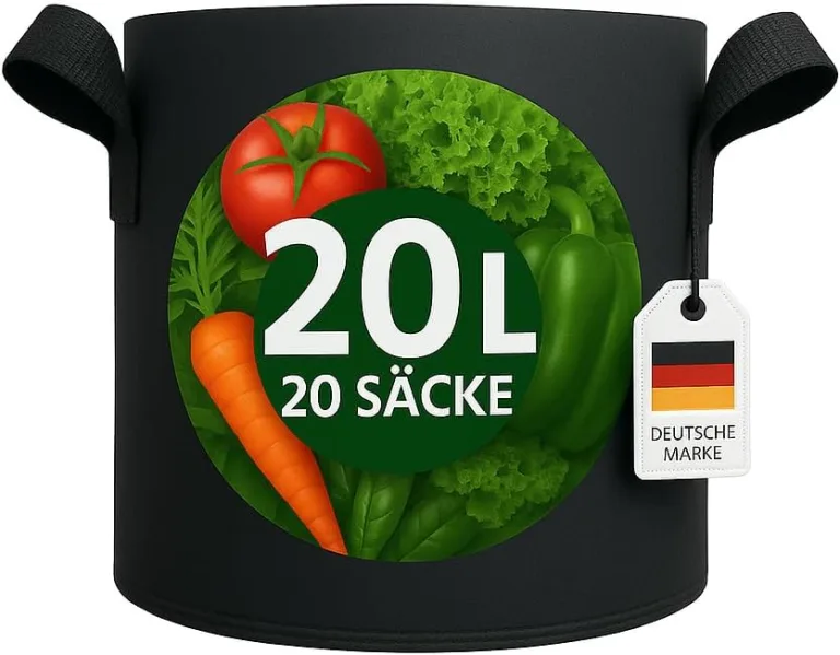 König Design 20x 20L Pflanzsack aus Vlies Stoff - 20er Set 20L Pflanztaschen aus 300 g/m² Filz & Vliesstoff - Pflanzgefäß Pflanzbeutel für Balkon Terrasse Gewächshaus & Garten – Bild 4