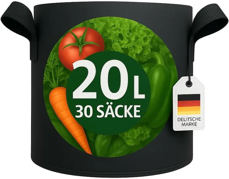 König Design 30x 20L Pflanzsack aus Vlies Stoff - 30er Set 20L Pflanztaschen aus 300 g/m² Filz & Vliesstoff - Pflanzgefäß Pflanzbeutel für Balkon Terrasse Gewächshaus & Garten – Bild 1