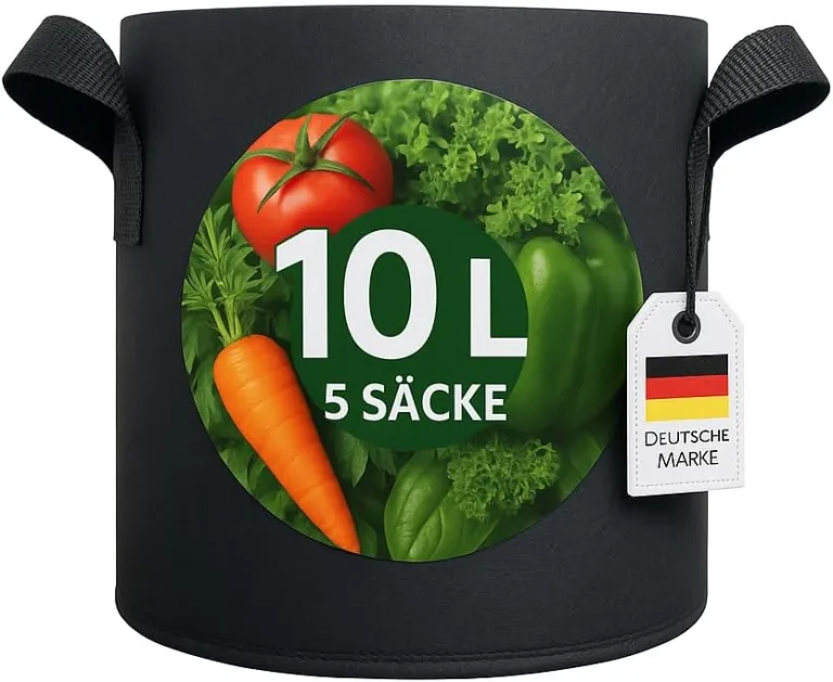 König Design 5X 10L Pflanzsack aus Vlies Stoff - 5er Set 10L Pflanztaschen aus 300 g/m² Filz & Vliesstoff - Pflanzgefäß Pflanzbeutel für Balkon Terrasse Gewächshaus & Garten – Bild 4
