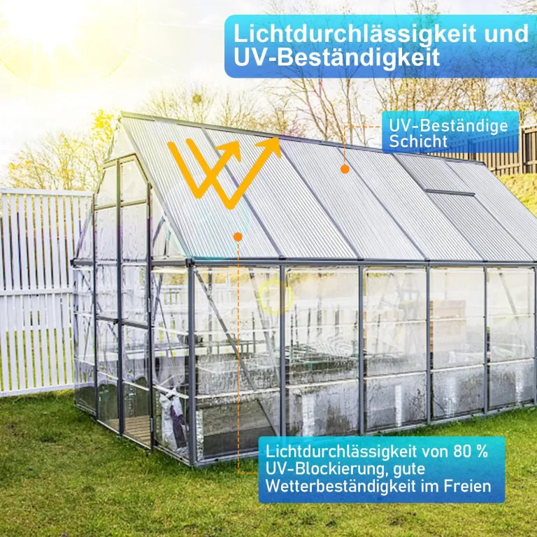 14x Polycarbonat Hohlkammerstegplatten 4mm, 10,25 m² Polycarbonatplatten ,50x Klammern, 50x Z-Clips, 60.5 x 121cm Doppelstegplatte, Stegplatte Gewächshausplatte UV-beständigen für Gewächshaus – Bild 6