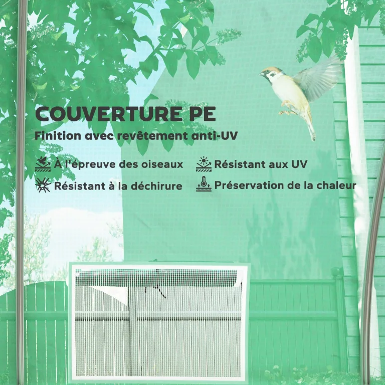 Outsunny Garten-Gewächshaus, Tunnel, 24 m², 8 x 3 x 2 m – 16 Fenster, Tür mit Reißverschluss, aufrollbar – Rohrgestell, verzinkter Stahl, Abdeckplane aus hochdichtem Polyethylen, Grün – Bild 3