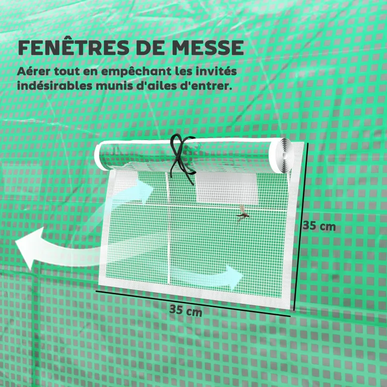 Outsunny Garten-Gewächshaus, Tunnel, 24 m², 8 x 3 x 2 m – 16 Fenster, Tür mit Reißverschluss, aufrollbar – Rohrgestell, verzinkter Stahl, Abdeckplane aus hochdichtem Polyethylen, Grün – Bild 5