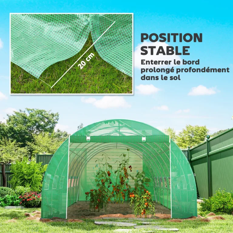 Outsunny Garten-Gewächshaus, Tunnel, 24 m², 8 x 3 x 2 m – 16 Fenster, Tür mit Reißverschluss, aufrollbar – Rohrgestell, verzinkter Stahl, Abdeckplane aus hochdichtem Polyethylen, Grün – Bild 6