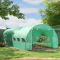 Outsunny Garten-Gewächshaus, Tunnel, 24 m², 8 x 3 x 2 m – 16 Fenster, Tür mit Reißverschluss, aufrollbar – Rohrgestell, verzinkter Stahl, Abdeckplane aus hochdichtem Polyethylen, Grün - Thumbnail 2