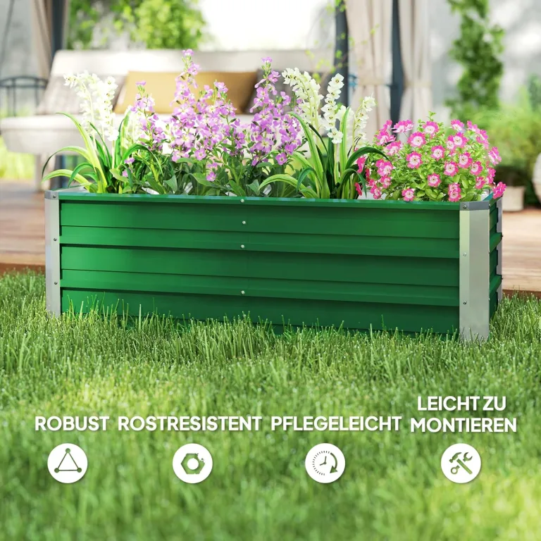 Outsunny Hochbeet aus Stahl Gartenbeet Pflanzkasten Blumenkasten Blumenkübel mit Handschuhe Grün 125 x 47 x 40 cm – Bild 5