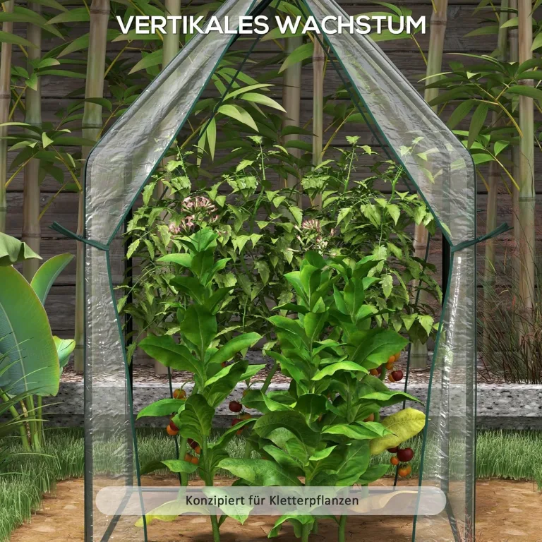 Outsunny Foliengewächshaus, Gewächshaus, Treibhaus mit Doppeltür, Winddichtes Tomatenhaus, Pflanzenhaus für Garten, PE, Transparent, 90 x 90 x 145 cm – Bild 5