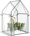 Outsunny Foliengewächshaus, Gewächshaus, Treibhaus mit Doppeltür, Winddichtes Tomatenhaus, Pflanzenhaus für Garten, PE, Transparent, 90 x 90 x 145 cm - Thumbnail 1