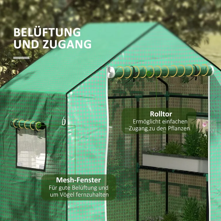 Outsunny Gewächshausfolie 1,4 x 1,9 m, wasserdicht Gartenfolie mit UV Schutz Fenster, Reißfest Folie aus Polyethylen, Abdeckplane für Treibhaus, Tunnelfolie für Außenbereich, Pflanzen, Grün – Bild 5