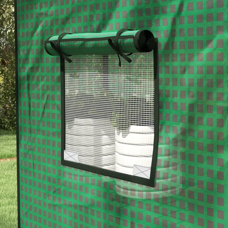 Outsunny Gewächshausfolie 1,4 x 1,9 m, wasserdicht Gartenfolie mit UV Schutz Fenster, Reißfest Folie aus Polyethylen, Abdeckplane für Treibhaus, Tunnelfolie für Außenbereich, Pflanzen, Grün – Bild 8