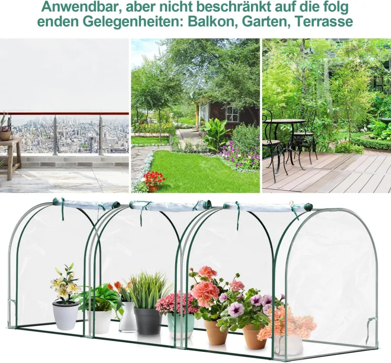 Ikodm Gewächshaus Foliengewächshaus 200 x 80 x 170/150cm (LxBxH) mit Gitternetzfolie und Fernster, Tomatengewächshaus tomatenhaus 140 g/㎡ PE wasserdichte Folie für Garten Pflanzenwachstum – Bild 5