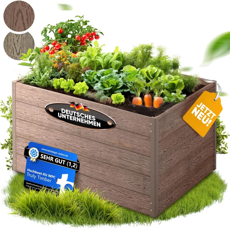 Hochbeet WPC EcoFusion 123x64x71cm – extrem Langlebig [Woody-Look] Komplettpaket mit vorgebohrten Löchern | Hochbeete für Garten Hochbeete-kit Bausatz – Bild 8