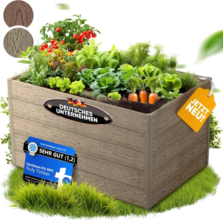 Hochbeet WPC EcoFusion 123x64x71cm – extrem Langlebig [Woody-Look] Komplettpaket mit vorgebohrten Löchern | Hochbeete für Garten Hochbeete-kit Bausatz – Bild 1