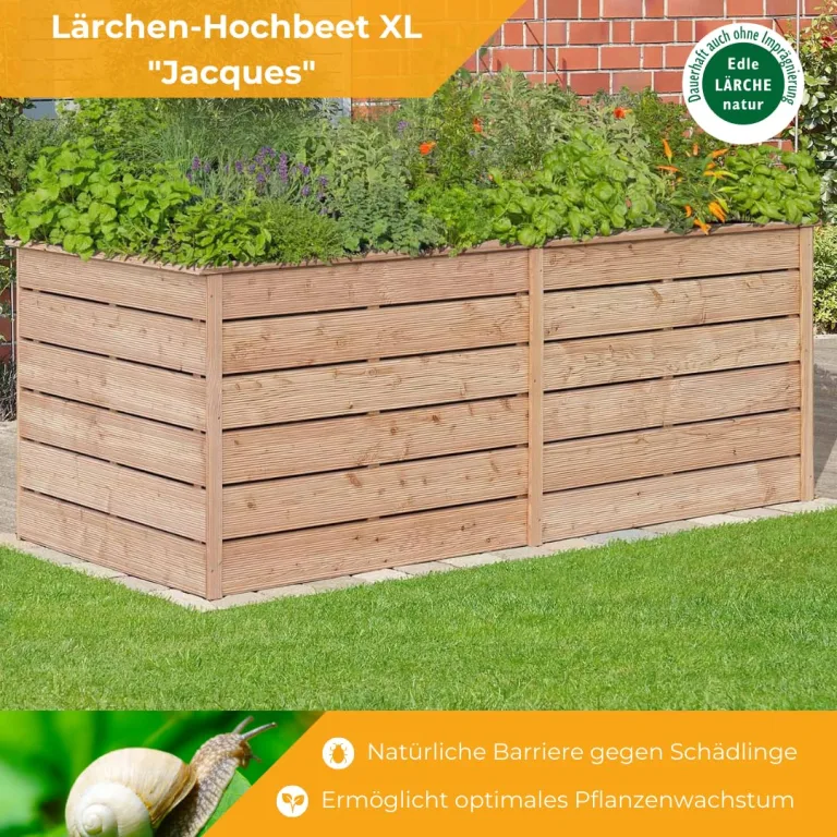 Mega Holz Hochbeet Jacques XL 1700 Liter aus Lärchenholz 206x103x80 cm Kräuterbeet Gemüsebeet Blumenkasten Garten Pflanzbeet Naturbelassen – Bild 2