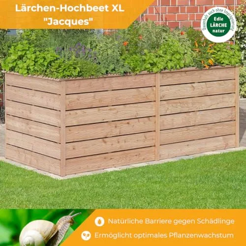 Mega Holz Hochbeet Jacques XL 1700 Liter aus Lärchenholz 206x103x80 cm Kräuterbeet Gemüsebeet Blumenkasten Garten Pflanzbeet Naturbelassen – Bild 10