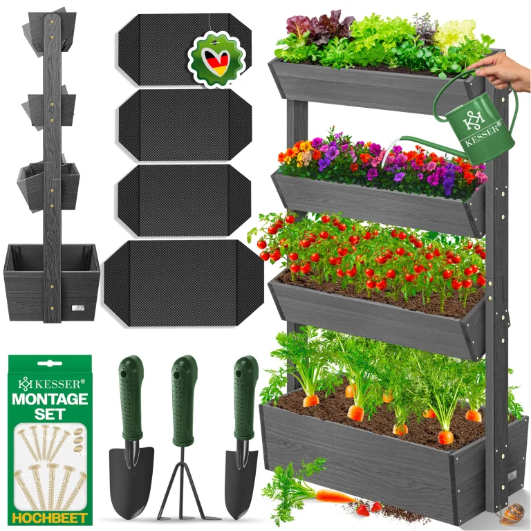 KESSER® Hochbeet mit 4 Etagen Premium Blumenkasten Blumentreppe Pflanztreppe Gemüsebeet Kräuterbeet Pflanzkübel Frühbeet Blumenbeet Pflanzkasten mit Gartenvlies - Beet inkl. Schaufelset, Anthrazit – Bild 1