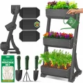 KESSER® Hochbeet mit 5 Etagen Premium Blumenkasten Blumentreppe Pflanztreppe Gemüsebeet Kräuterbeet Pflanzkübel Frühbeet Blumenbeet Pflanzkasten mit Gartenvlies - Beet inkl. Schaufelset, Anthrazit - Thumbnail 6