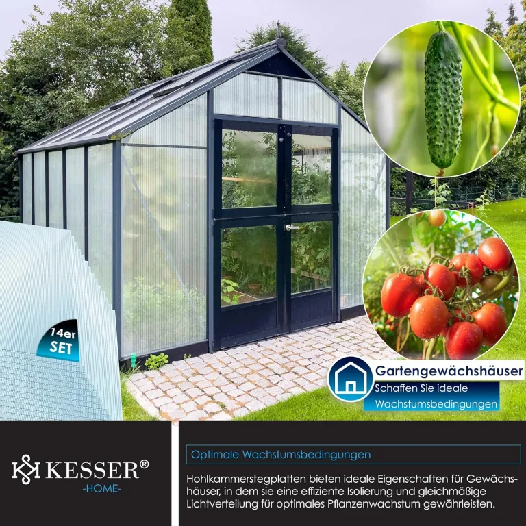 KESSER® 14x Polycarbonat Hohlkammerstegplatten 4mm | 14,7m² Doppelstegplatte - 70 x 150 | Stegplatten UV-beständig Für Gewächshaus Gartenbau Carports | 50xKlammern, 50xZ-Clips & 30xGewächshausclips – Bild 4