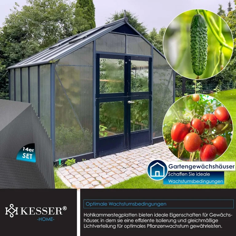 KESSER® 14x Polycarbonat Hohlkammerstegplatten 4mm | 10,25m² Doppelstegplatte - 60,5 x 121 | Stegplatten UV-beständig Für Gewächshaus Gartenbau Carports | 50xKlammern, 50xZ-Clips & 30xGewächshausclips – Bild 4