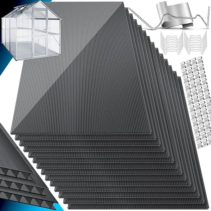 KESSER® 14x Polycarbonat Hohlkammerstegplatten 4mm | 10,25m² Doppelstegplatte - 60,5 x 121 | Stegplatten UV-beständig Für Gewächshaus Gartenbau Carports | 50xKlammern, 50xZ-Clips & 30xGewächshausclips – Bild 1