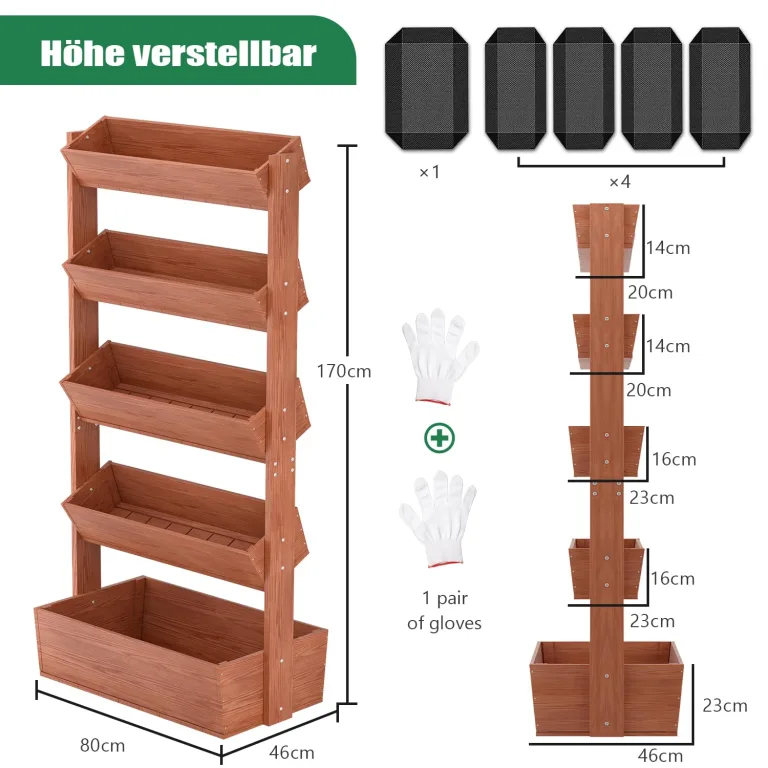 SUNYRISY Holz Hochbeet Vertikalbeet Premium Blumenkasten Balkon, 5 Etagen Outdoor Blumentreppe Pflanztreppen Gemüsebeet Kräuterbeet Mit Etagen, Balkon Garten Terrasse Dekoration – Bild 5