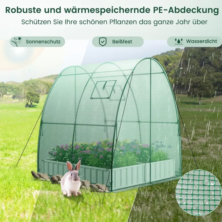 COSTWAY Foliengewächshaus Gewächshaus, Treibhaus mit Allwetter-PE-Abdeckung, Rolltür und Fenster, Tomatengewächshaus Tomatenhaus, Pflanzenhaus für Tomaten & Topfpflanzen (181x181x200 cm, Grün) – Bild 2