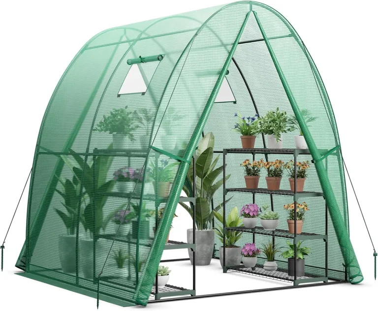 COSTWAY Foliengewächshaus Gewächshaus, Treibhaus mit Allwetter-PE-Abdeckung, Rolltür und Fenster, Tomatengewächshaus Tomatenhaus, Pflanzenhaus für Tomaten & Topfpflanzen (181x181x200 cm, Grün) – Bild 1