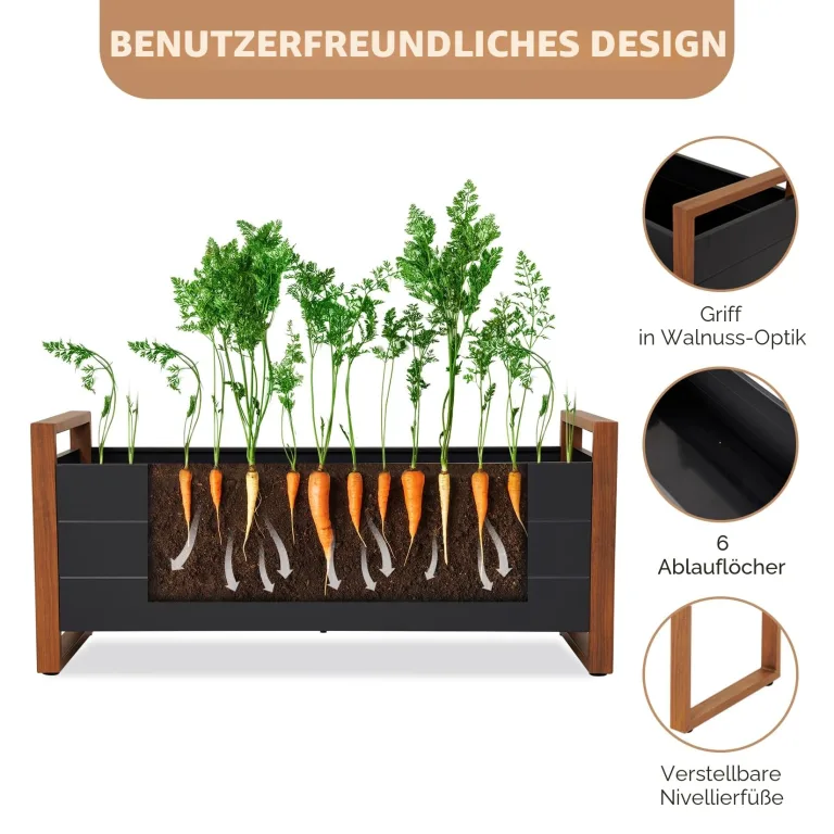 Grand patio Hochbeet Garten, Wetterfest, Metall Pflanzbeet mit Entwässerungslöcher, Blumenkasten für Outdoor, Balkon (100X38X44CM) – Bild 3