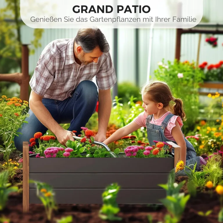 Grand patio Hochbeet Garten, Wetterfest, Metall Pflanzbeet mit Entwässerungslöcher, Blumenkasten für Outdoor, Balkon (100X38X44CM) – Bild 5